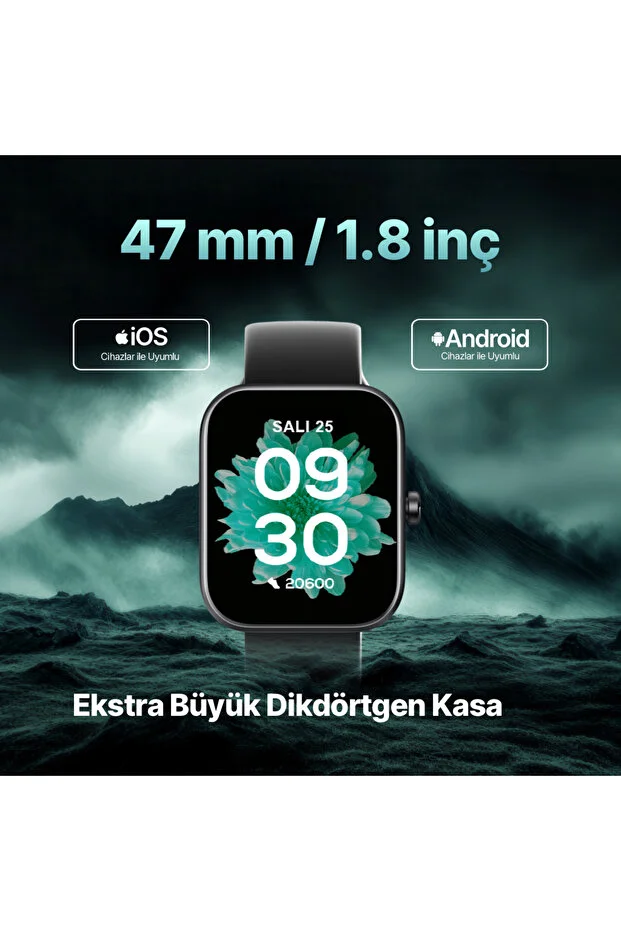 Tempus 47 mm Dikdörtgen Kasa Akıllı Saat Siyah 